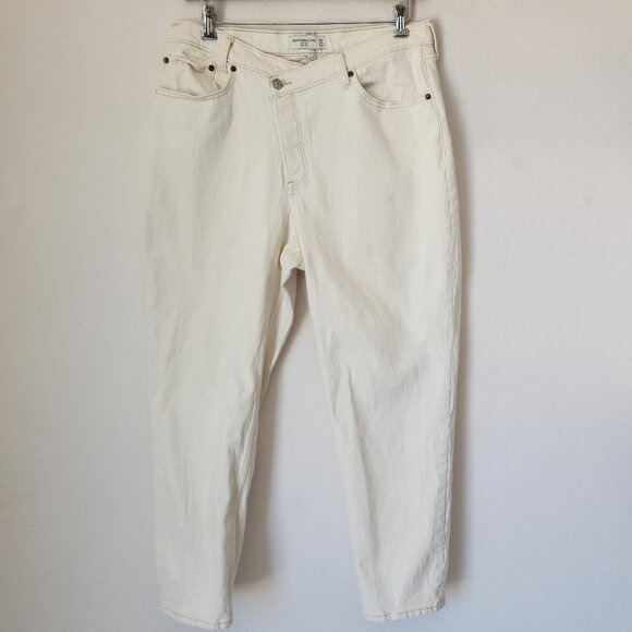 Abercrombie & Fitch The Dad Curve Love Crossover Overlap Jeans Button-Fly Ivory - Picture 3 of 10